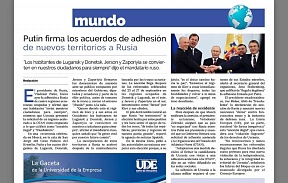 Artículo sobre la ceremonia de la firma de los acuerdos sobre la adhesión a Rusia de territorios liberados de Ucrania